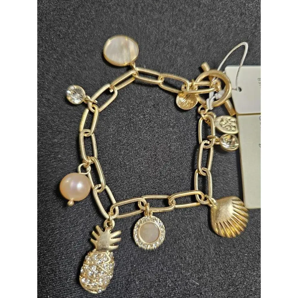 Tommy Bahama Gold Tone Charm Bracelet with Pineapple & Shells - Picture 4 of 6